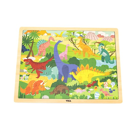 Dřevěné puzzle 48 dílků Viga Dinosauři, barva:...