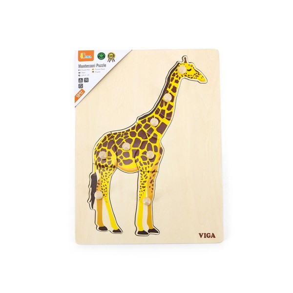 Dětské dřevěné puzzle vkládačka Montessori Viga Žirafa, barva: Multicolor